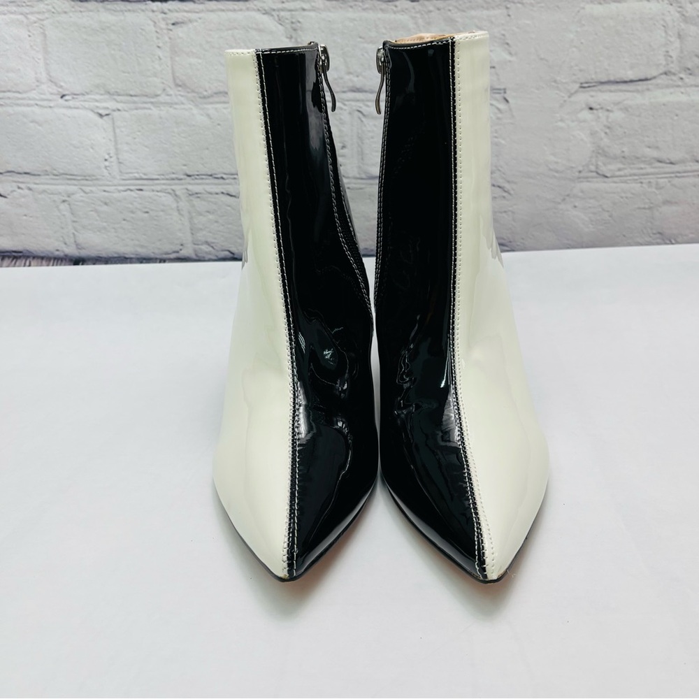 Two-Tone Black & White Patent Ankle Booties